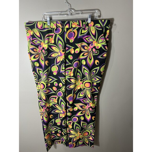 Loudmouth Men’s Pants Tag 42 x 29Measure Black Green Purple Floral Chino Golf